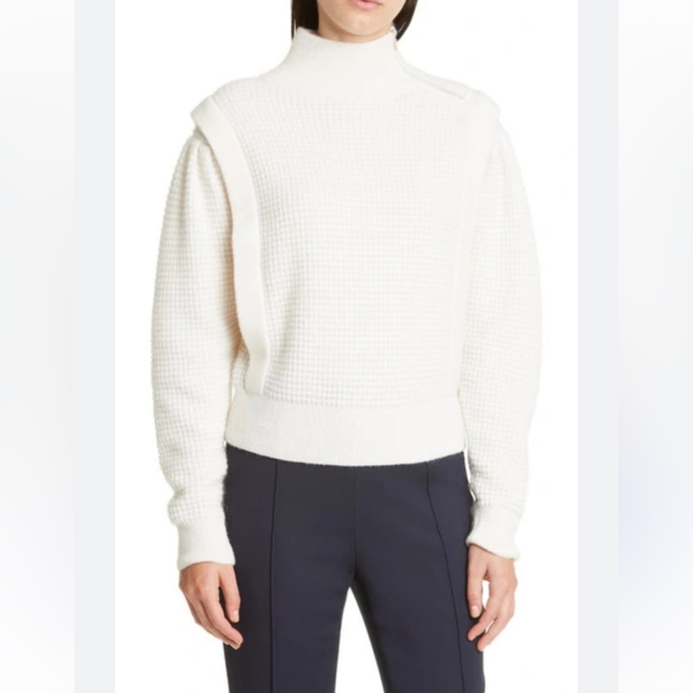 Boss Farmenia Thermal Knit Zip Shoulder Mock Neck Cream Sweater. Size XS